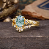 Nature-Inspired Moss Agate Engagement Ring Set – Oval Shape